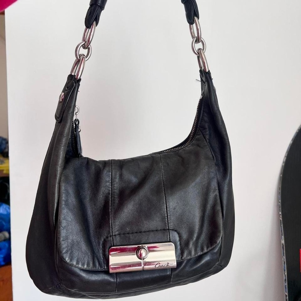 y2k 2000s Coach Kristin Hobo Flap Black Leather shoulder bag / handbag